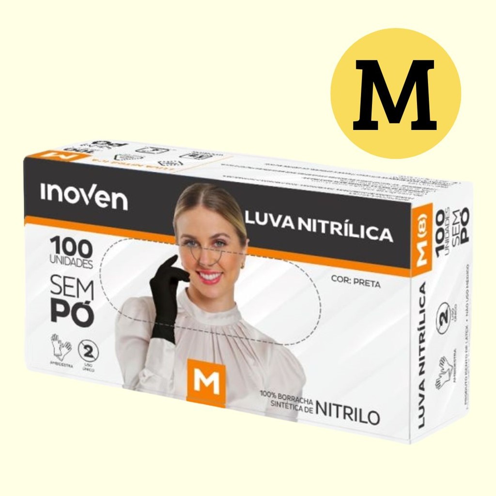 LUVA NITRILICA PRETA M  C100 INOVEN